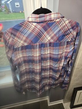 C.C Men's Plaid Button-Down Shirt in Blue, Red, and White